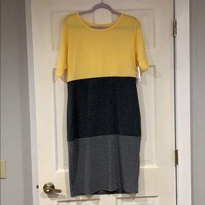 LuLaRoe yellow and gray Julia dress L NWT
